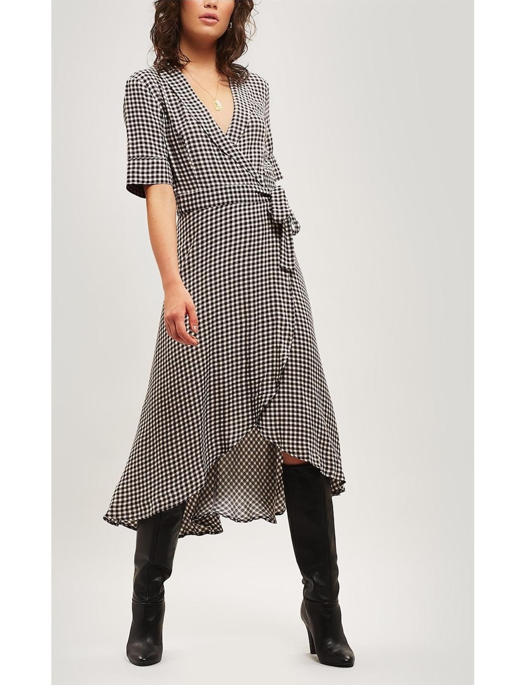 GANNI Gingham Print Wrap Dress